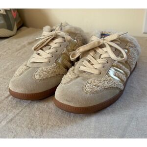 Back 70 Streetwear Women Sherpa Suede Mule Sneakers Beige Gold Gum Sole 9.5/10